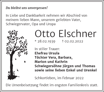 Traueranzeige von Otto Elschner von Trauerkombi Weißenfels