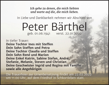 Traueranzeige von Peter Bärthel von Trauerkombi Weißenfels