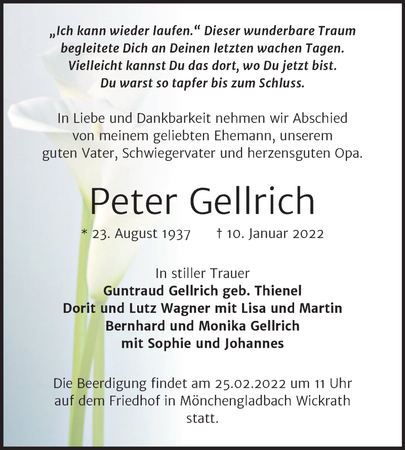  Traueranzeige für Peter Gellrich vom 19.02.2022 aus Mitteldeutsche Zeitung Dessau-Roßlau