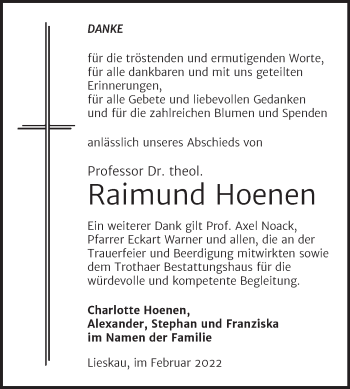 Traueranzeige von Raimund Hoenen von Mitteldeutsche Zeitung Halle/Saalkreis
