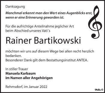 Traueranzeige von Rainer Bartikowski von Trauerkombi Zeitz