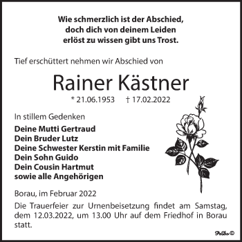 Traueranzeige von Rainer Kästner von Trauerkombi Weißenfels