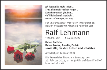Traueranzeige von Ralf Lehmann von Trauerkombi Mansfelder Land