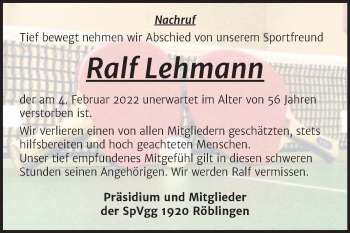 Traueranzeige von Ralf Lehmann von Mitteldeutsche Zeitung Mansfelder Land