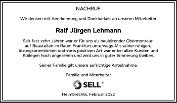 Traueranzeige von Ralf Jürgen Lehmann von Mitteldeutsche Zeitung Mansfelder Land
