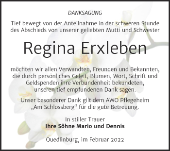 Traueranzeige von Regina Erxleben von Trauerkombi Quedlinburg