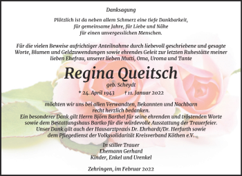 Traueranzeige von Regina Queitsch von Trauerkombi Köthen