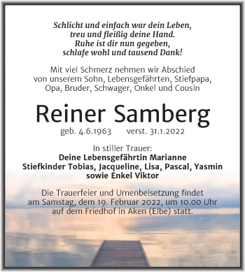 Traueranzeige von Reiner Samberg von Trauerkombi Köthen