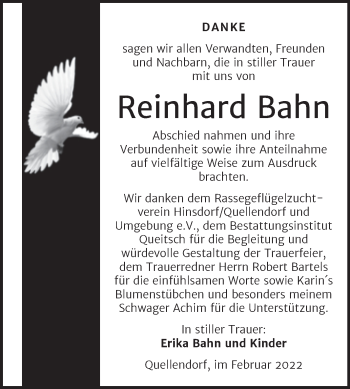 Traueranzeige von Reinhard Bahn von Trauerkombi Köthen