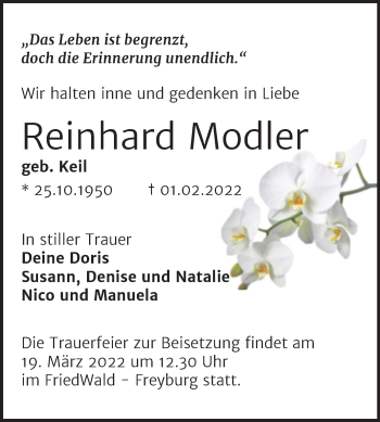 Traueranzeige von Reinhard Modler von Trauerkombi Weißenfels