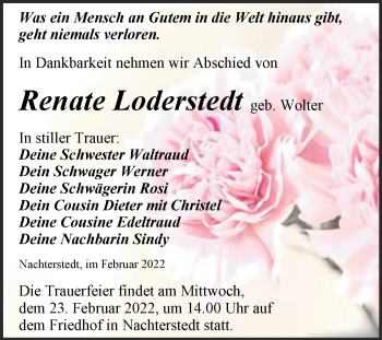 Traueranzeige von Renate Loderstedt von Trauerkombi Aschersleben