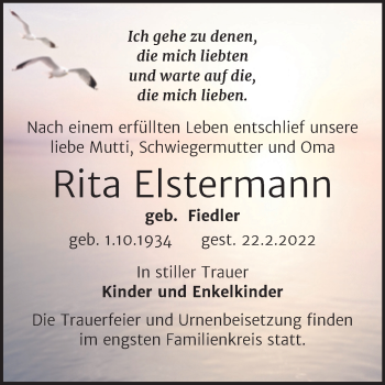 Traueranzeige von Rita Elstermann von Trauerkombi Köthen