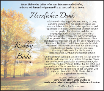 Traueranzeige von Robby Bode von Trauerkombi Zeitz