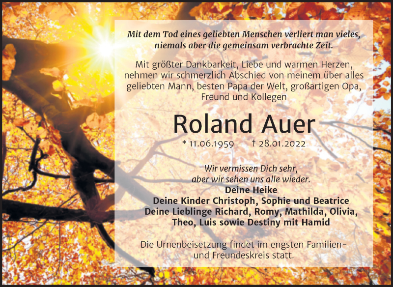  Traueranzeige für Roland Auer vom 05.02.2022 aus Trauerkombi Wittenberg