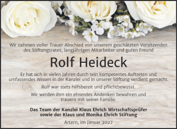 Traueranzeige von Rolf Heideck von Wochenspiegel Sangerhausen