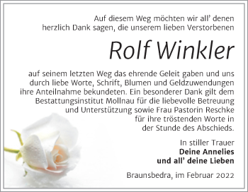 Traueranzeige von Rolf Winkler von Trauerkombi Merseburg