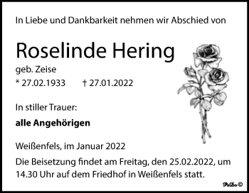 Traueranzeige von Roselinde Hering von Trauerkombi Weißenfels