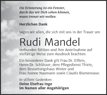 Traueranzeige von Rudi Mandel von Trauerkombi Bitterfeld