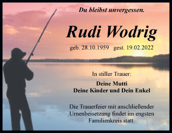Traueranzeige von Rudi Wodrig von Trauerkombi Quedlinburg