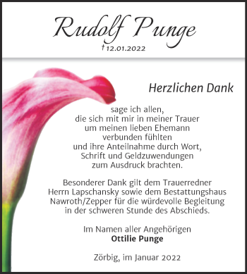 Traueranzeige von Rudolf Punge von Trauerkombi Bitterfeld
