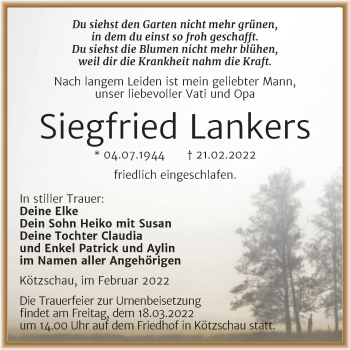 Traueranzeige von Siegfried Lankers von Trauerkombi Merseburg