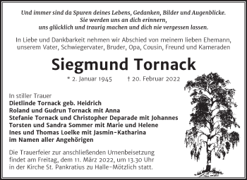 Traueranzeige von Siegmund Tornack von Mitteldeutsche Zeitung Halle/Saalkreis