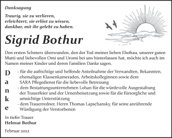 Traueranzeige von Sigrid Bothur von Trauerkombi Bitterfeld