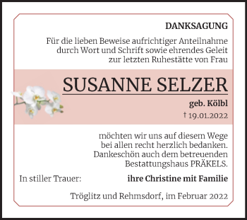 Traueranzeige von Susanne Selzer von Trauerkombi Zeitz