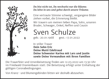 Traueranzeige von Sven Schulze von Trauerkombi Wittenberg