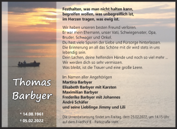 Traueranzeige von Thomas Barbyer von Trauerkombi Bernburg