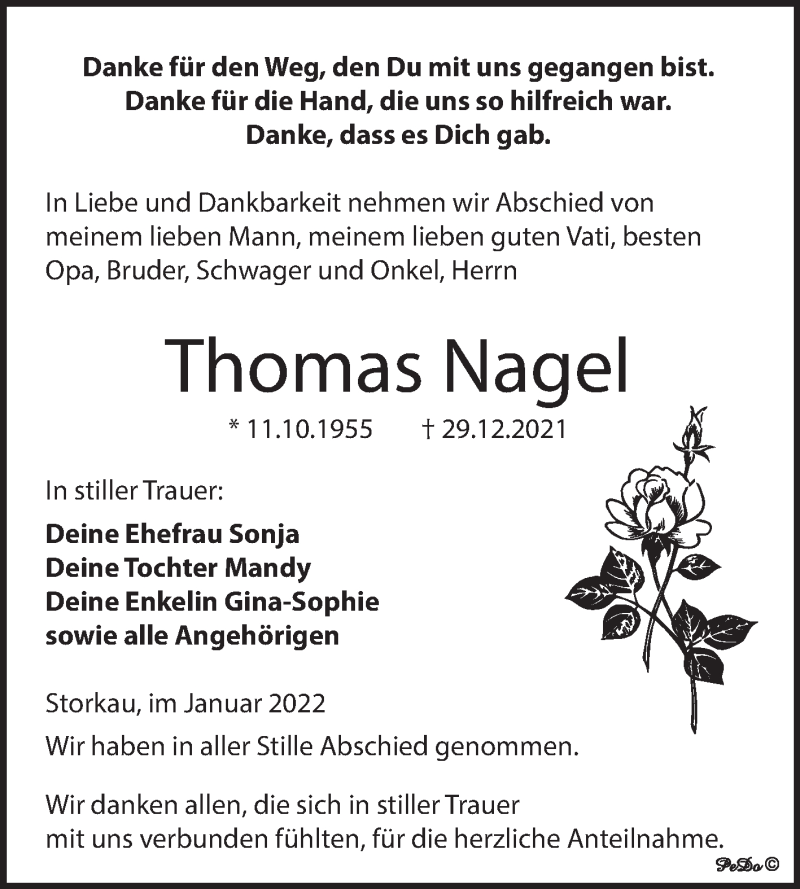  Traueranzeige für Thomas Nagel vom 02.02.2022 aus Trauerkombi Weißenfels