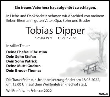 Traueranzeige von Tobias Dipper von Trauerkombi Weißenfels