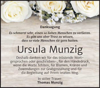 Traueranzeige von Ursula Munzig von Trauerkombi Aschersleben