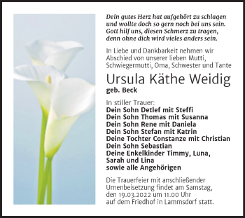 Traueranzeige von Ursula Käthe Weidig von Trauerkombi Wittenberg