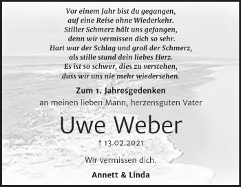 Traueranzeige von Uwe Weber von Trauerkombi Weißenfels