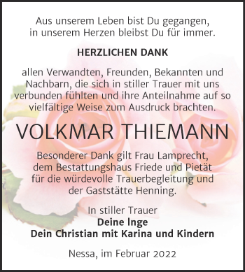 Traueranzeige von Volkmar Thiemann von Trauerkombi Weißenfels