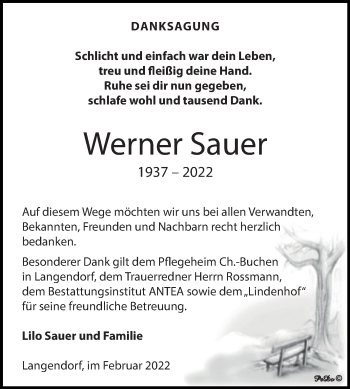 Traueranzeige von Werner Sauer von Trauerkombi Weißenfels