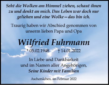 Traueranzeige von Wilfried Fuhrmann von Trauerkombi Aschersleben
