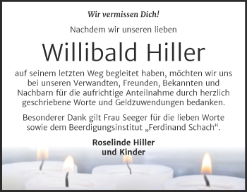 Traueranzeige von Willibald Hiller von Trauerkombi Wittenberg