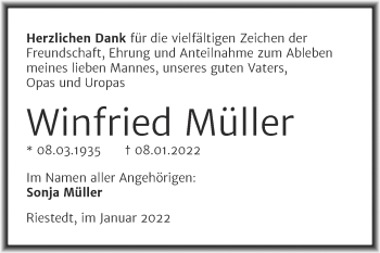 Traueranzeige von Winfried Müller von Trauerkombi Sangerhausen