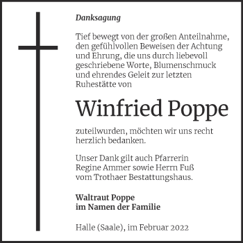 Traueranzeige von Winfried Poppe von Mitteldeutsche Zeitung Halle/Saalkreis