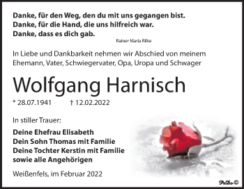 Traueranzeige von Wolfgang Harnisch von Trauerkombi Weißenfels