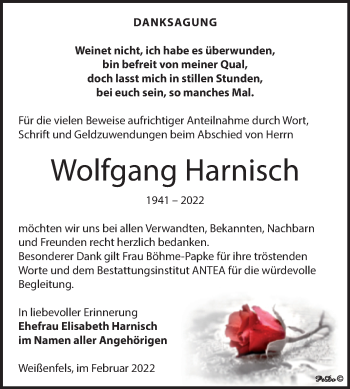 Traueranzeige von Wolfgang Harnisch von Trauerkombi Weißenfels