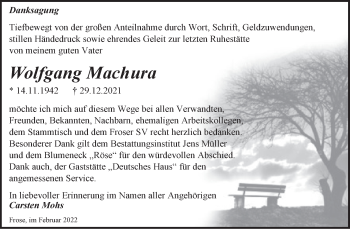 Traueranzeige von Wolfgang Machura von Trauerkombi Aschersleben