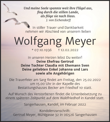Traueranzeige von Wolfgang Meyer von Trauerkombi Sangerhausen