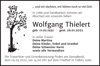 Traueranzeige von Wolfgang Thielert von Trauerkombi Wittenberg