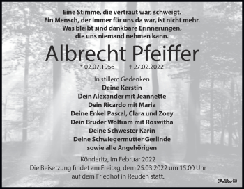 Traueranzeige von Albrecht Pfeiffer von Trauerkombi Zeitz