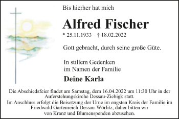 Traueranzeige von Alfred Fischer von Trauerkombi Dessau