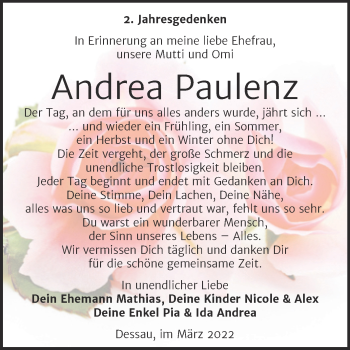 Traueranzeige von Andrea Paulenz von Trauerkombi Dessau
