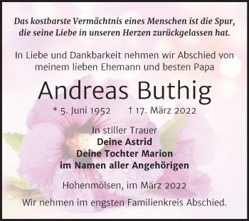 Traueranzeige von Andreas Buthig von Trauerkombi Weißenfels